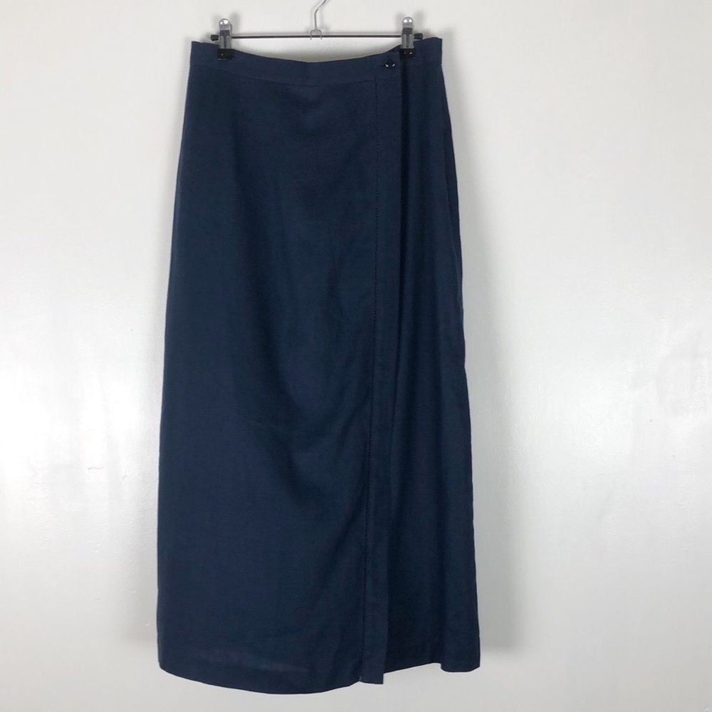 VTG Talbots 100% Linen Navy Wrap Skirt Sz 12